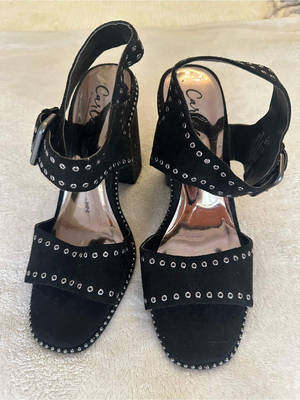 Carlos by Carlos Santana Black Studded Suede Block Heels